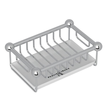 Free Standing Soap Basket In Polished Chrome With White Tray